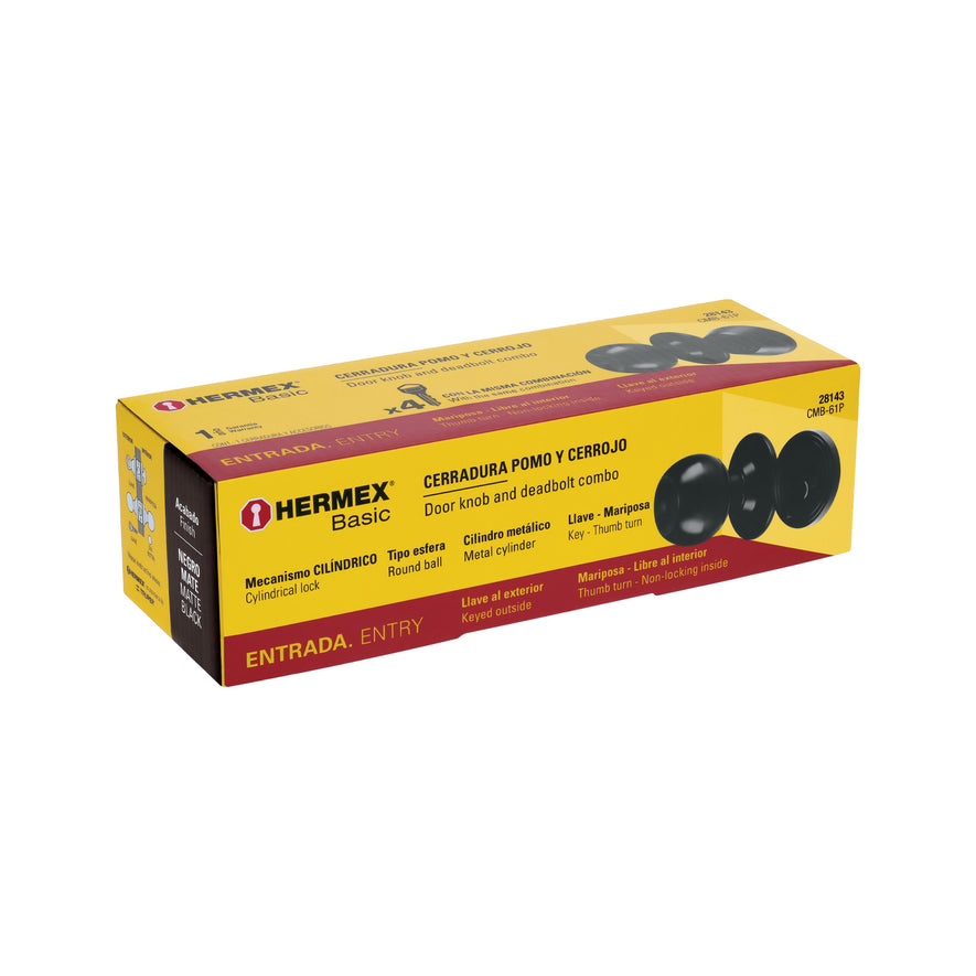 Combo cerraduras, llave-mariposa, Negro, Hermex Basic Caja con 3, 28143