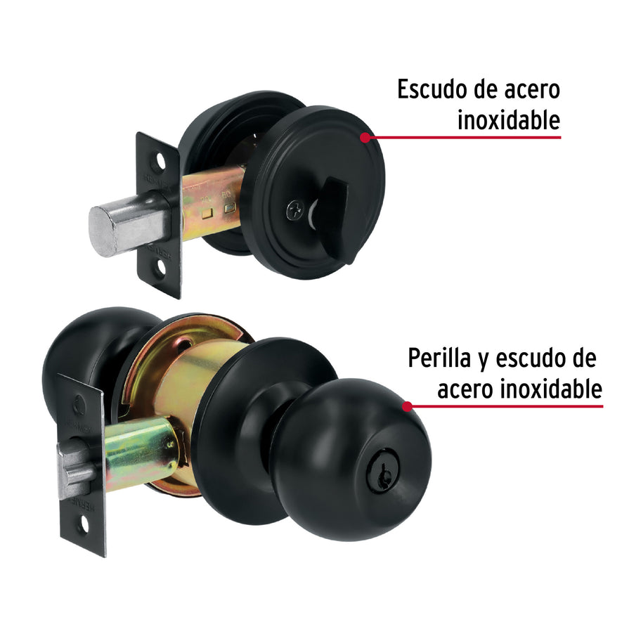 Combo cerraduras, llave-mariposa, Negro, Hermex Basic Caja con 3, 28143