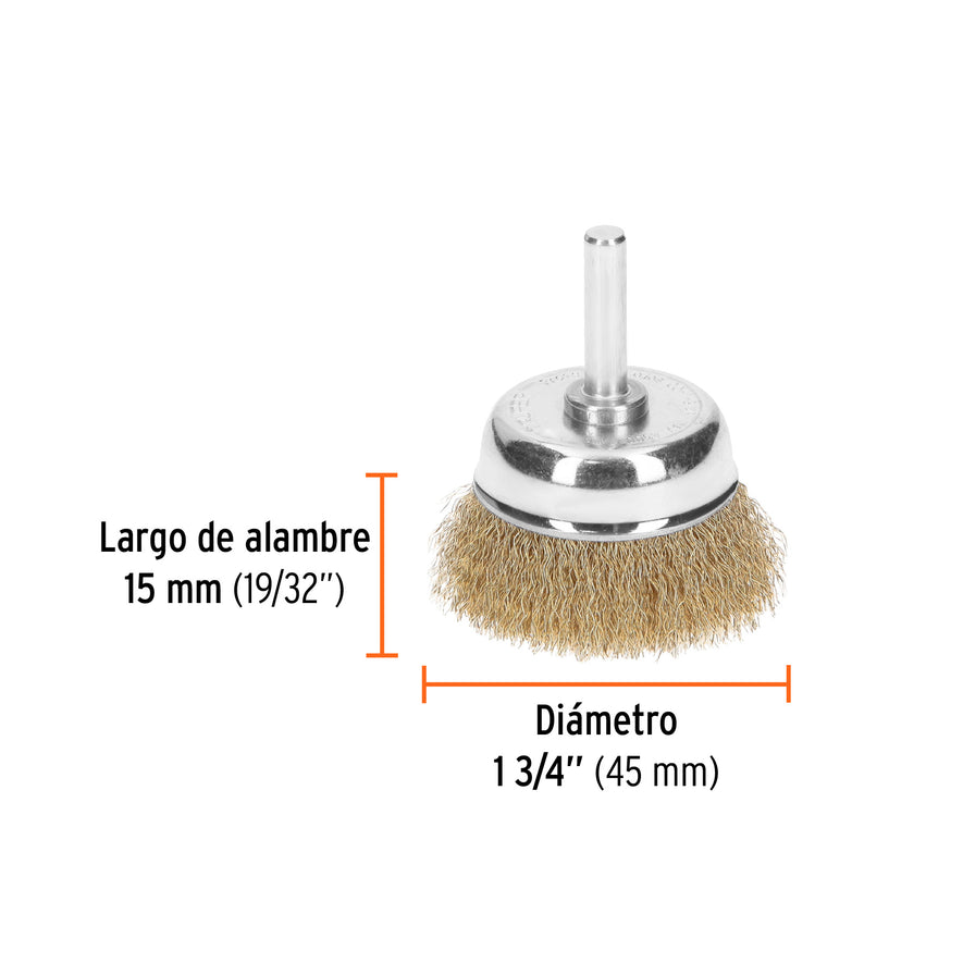 Carda de copa 1-3/4' alambre fino para taladro, Truper Caja con 6, 11591