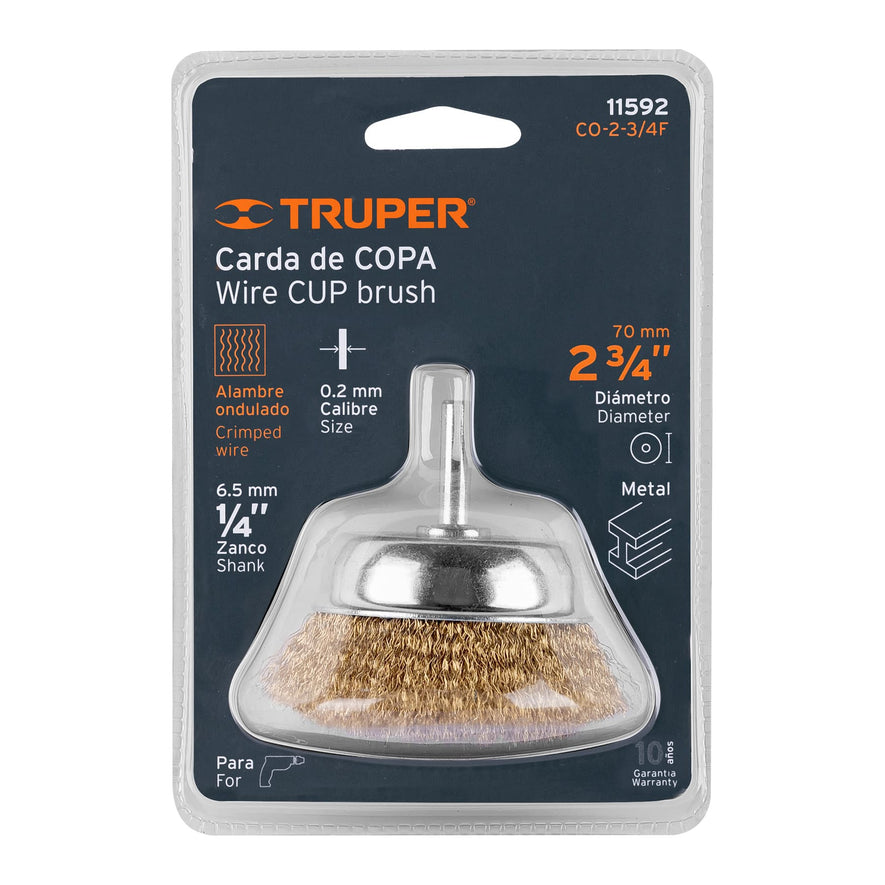 Carda de copa 2-3/4' alambre fino para taladro, Truper Caja con 6, 11592