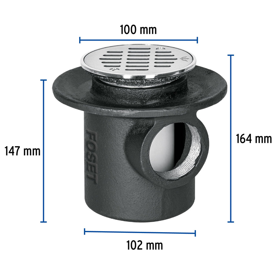 Coladera de hierro de una boca para piso, rejilla inox, 45301