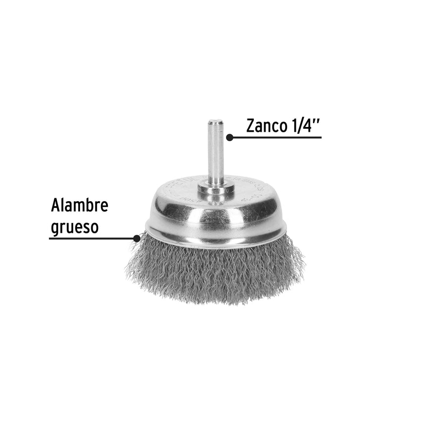 Carda de copa 2-3/4' alambre grueso para taladro, Pretul Caja con 6, 21005