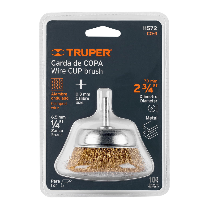Carda de copa 2-3/4' alambre grueso para taladro, Truper Caja con 6, 11572