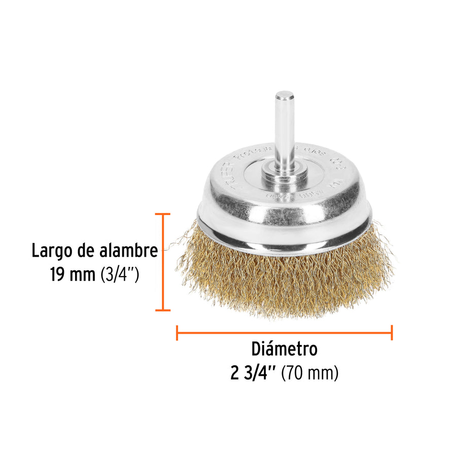 Carda de copa 2-3/4' alambre grueso para taladro, Truper Caja con 6, 11572