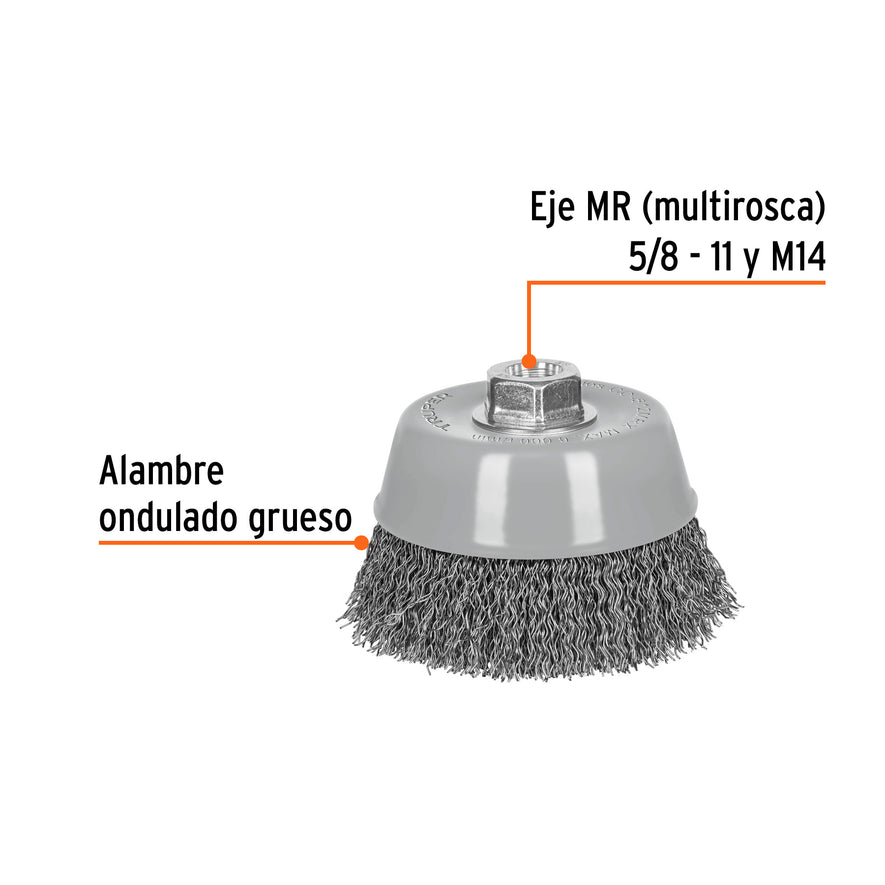 Carda copa 5' alambre ondulado grueso, Multi-rosca, Truper Caja con 4, 100870