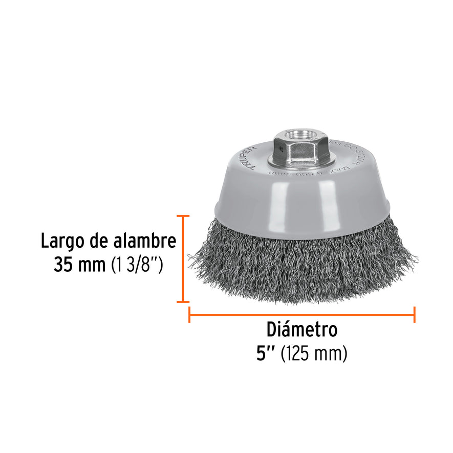 Carda copa 5' alambre ondulado fino, Multi-rosca, Truper Caja con 4, 100859