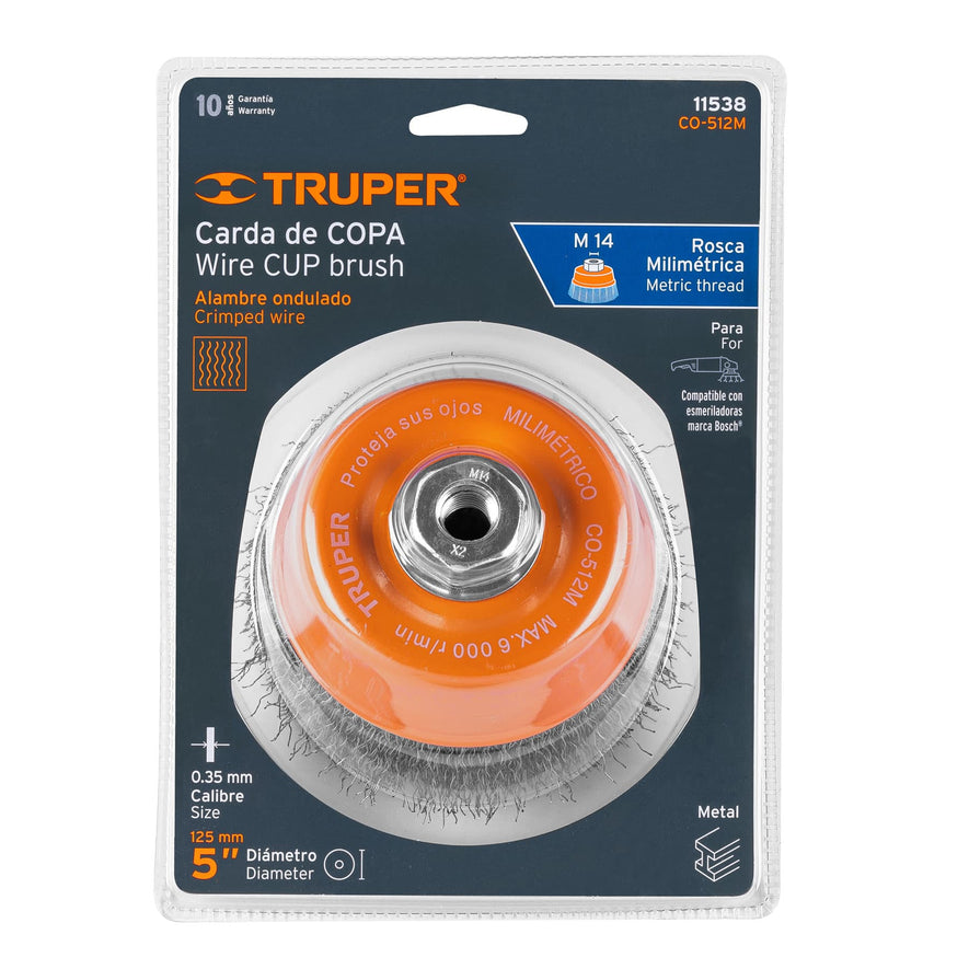 Carda copa 5' alambre ondulado fino, eje M14, Truper Caja con 4, 11538