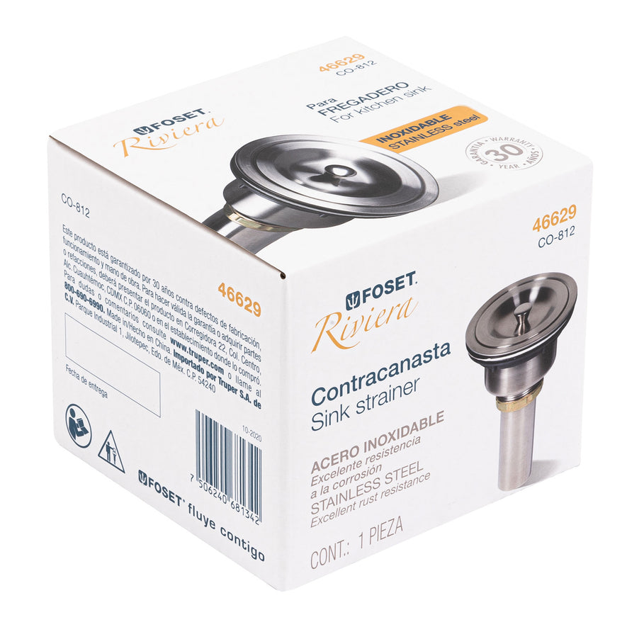 Contracanasta 3-1/2' inox, cuerpo profundo,con tapa, Riviera Caja con 6, 46629