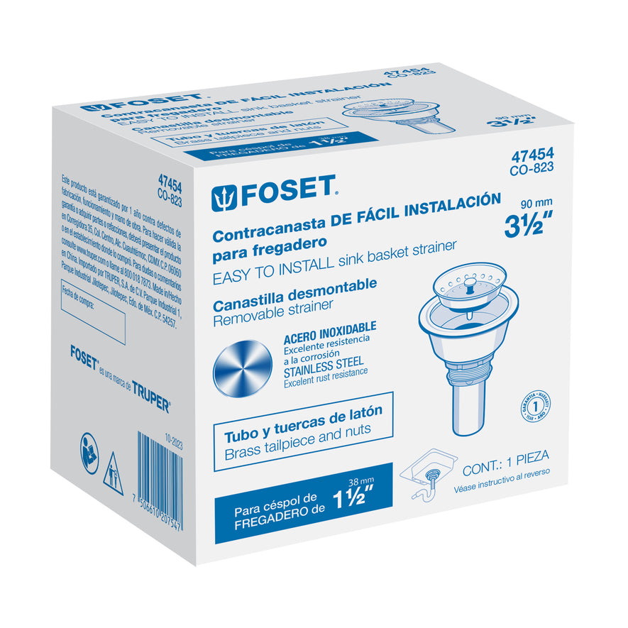 Contracanasta 3-1/2' inox, instalafácil, cpo profundo, Foset Caja con 3, 47454