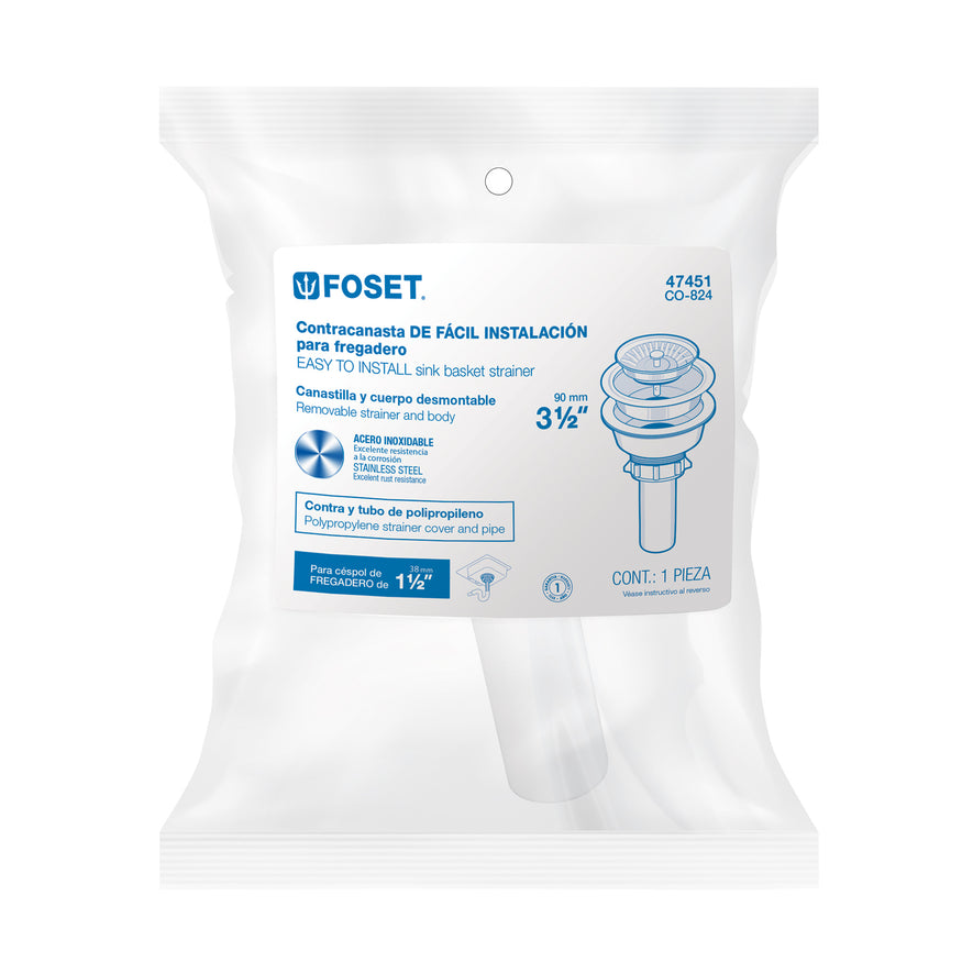 Contracanasta 3-1/2' inox, instalafácil, tubo plástico,Foset Caja con 6, 47451