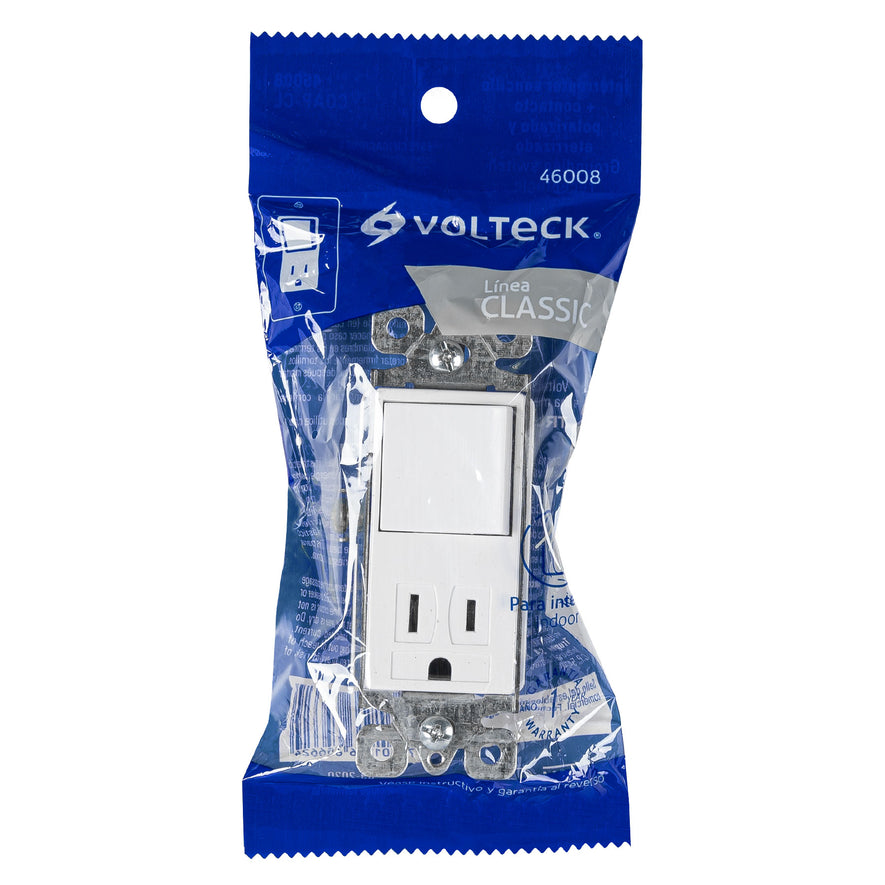 Interruptor-contacto, 2 polos + tierra, Classic, Volteck Caja con 5, 46008