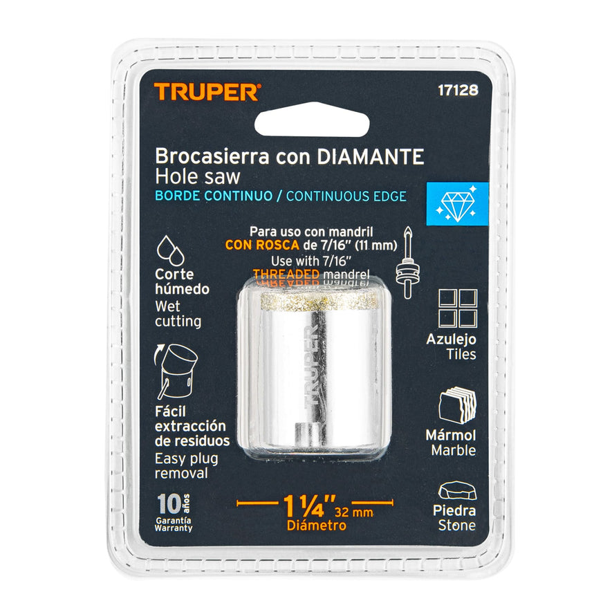Brocasierra diamante 1-1/4' borde continuo, Truper Caja con 4, 17128