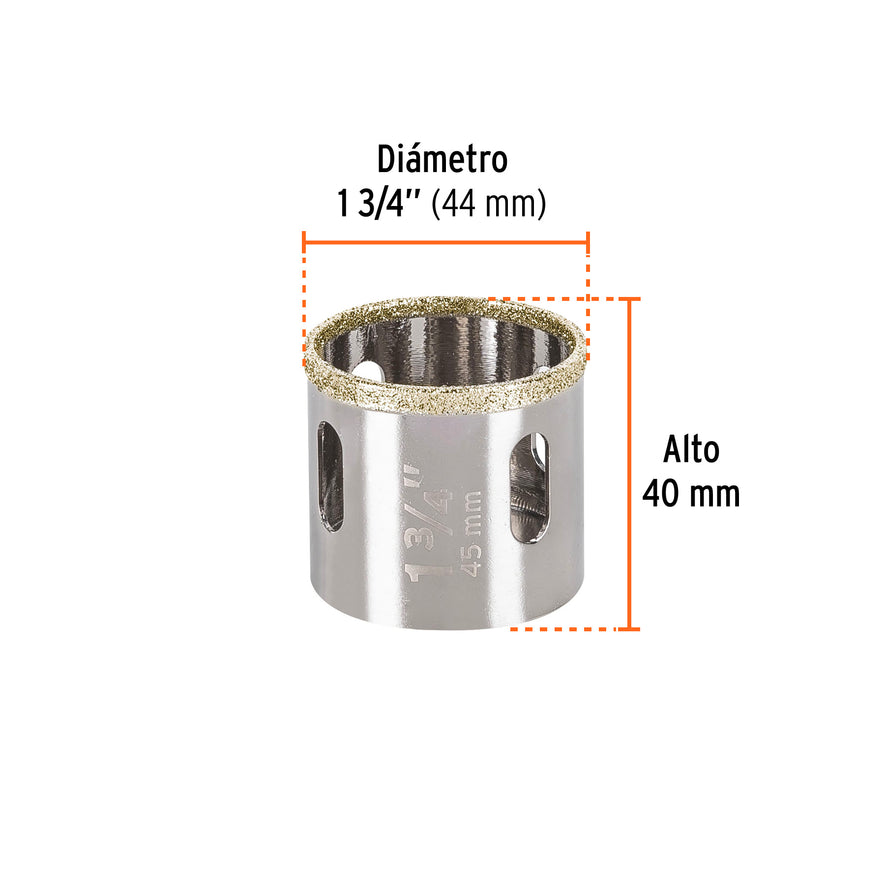 Brocasierra diamante 1-3/4' borde continuo, Truper Caja con 2, 17131