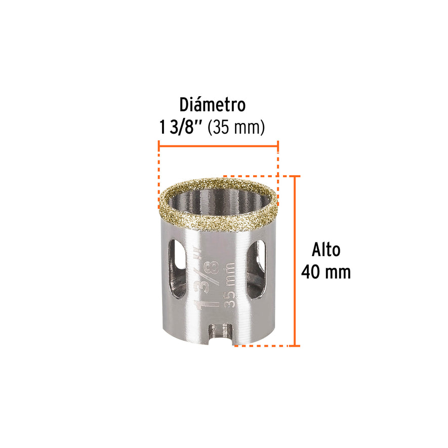 Brocasierra diamante 1-3/8' borde continuo, Truper Caja con 4, 17129