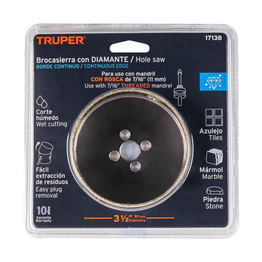 Brocasierra diamante 3-1/2' borde continuo, Truper, 17138