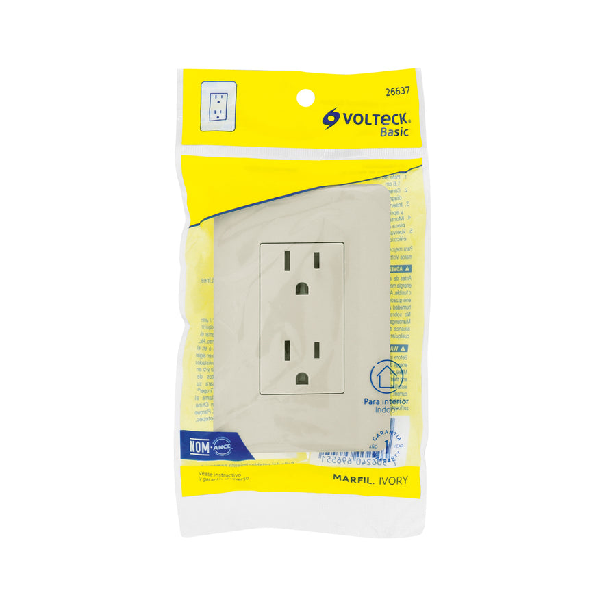 Contacto dúplex aterrizado, marfil, Volteck Basic Caja con 10, 26637