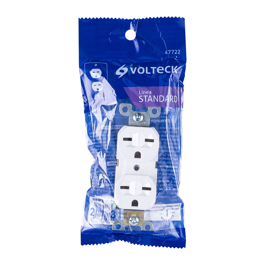 Contacto dúplex, cara de chino, Standard, blanco, Volteck Caja con 10, 47722