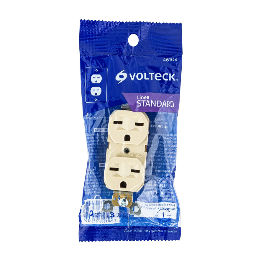Contacto dúplex, cara de chino, Standard, marfil, Volteck Caja con 10, 46104