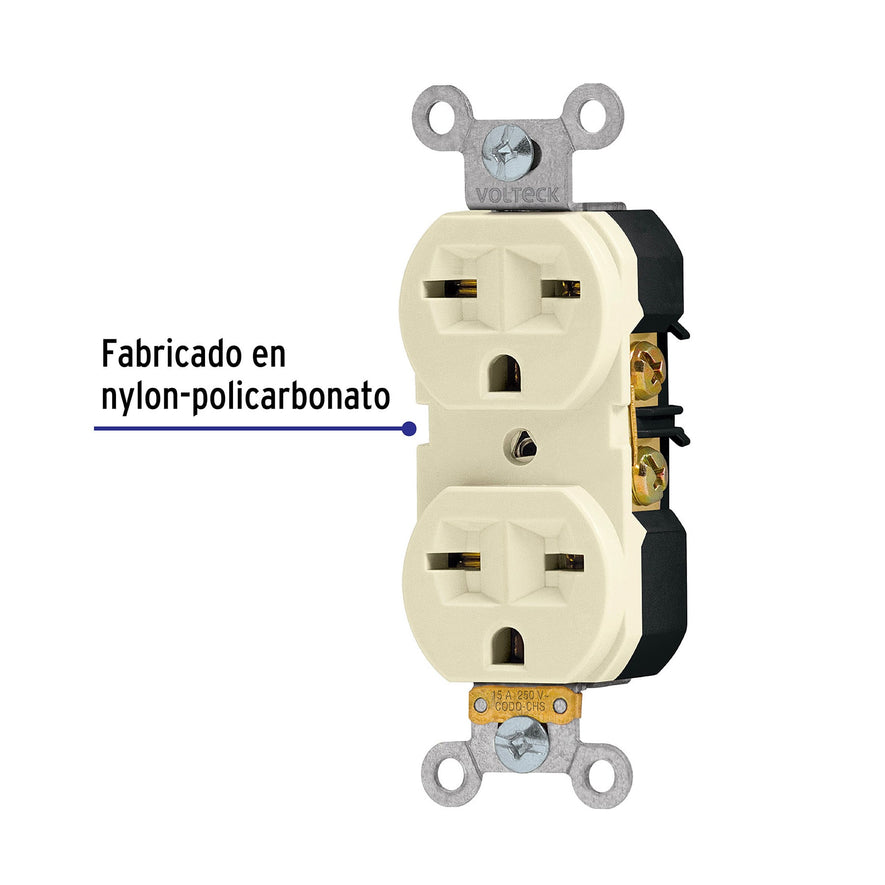 Contacto dúplex, cara de chino, Standard, marfil, Volteck Caja con 10, 46104
