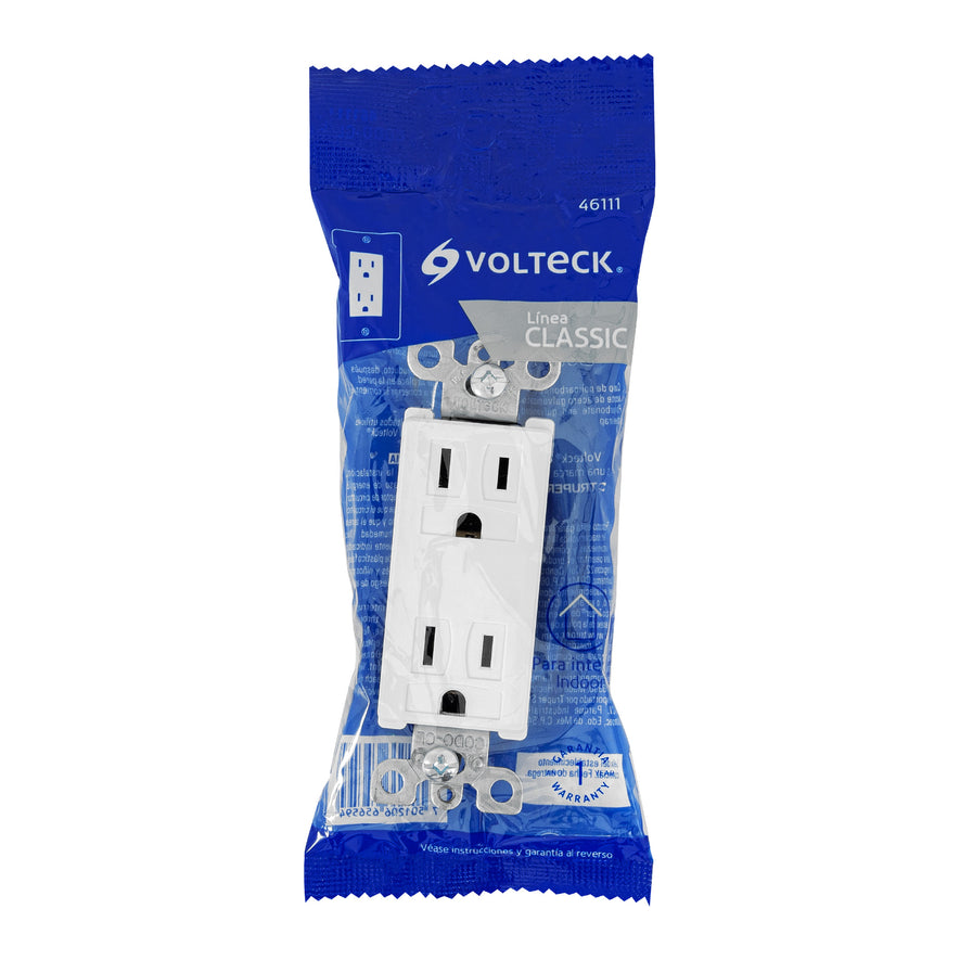 Contacto dúplex, 2 polos + tierra, línea Classic, Volteck Caja con 5, 46111