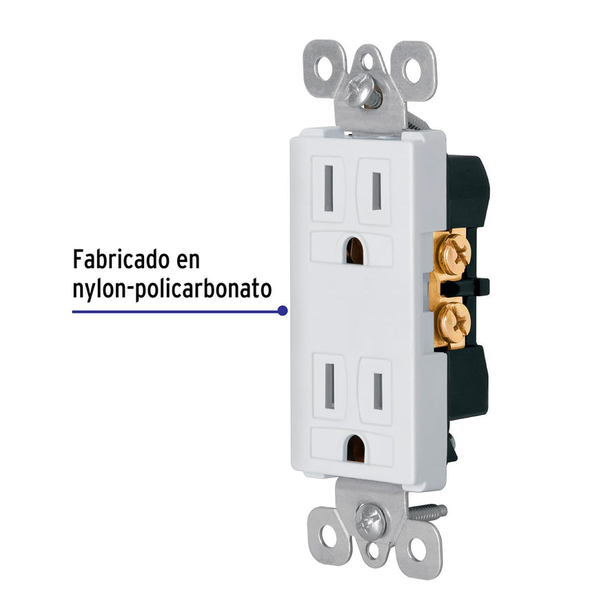 Contacto dúplex, 2 polos + tierra, línea Classic, Volteck Caja con 5, 46111