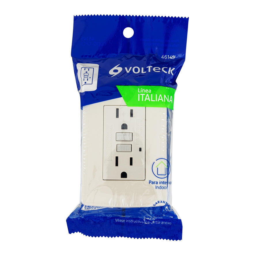 Contacto dúplex falla a tierra GFCI, marfil, línea Italiana Caja con 3, 46145