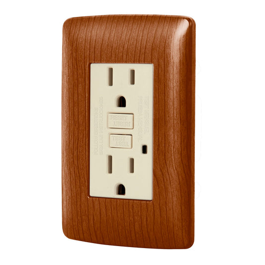 Contacto dúplex falla a tierra GFCI, madera, línea Italiana Caja con 3, 49813