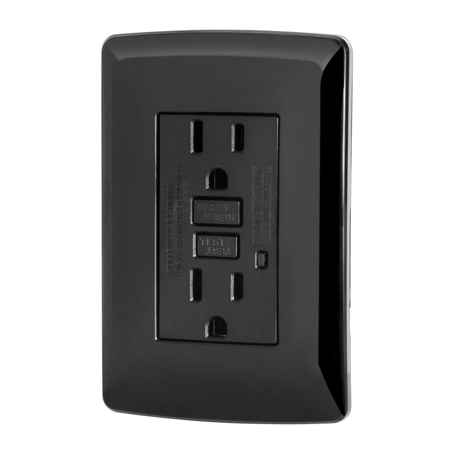 Contacto dúplex falla a tierra GFCI, negro, línea Italiana Caja con 3, 47589
