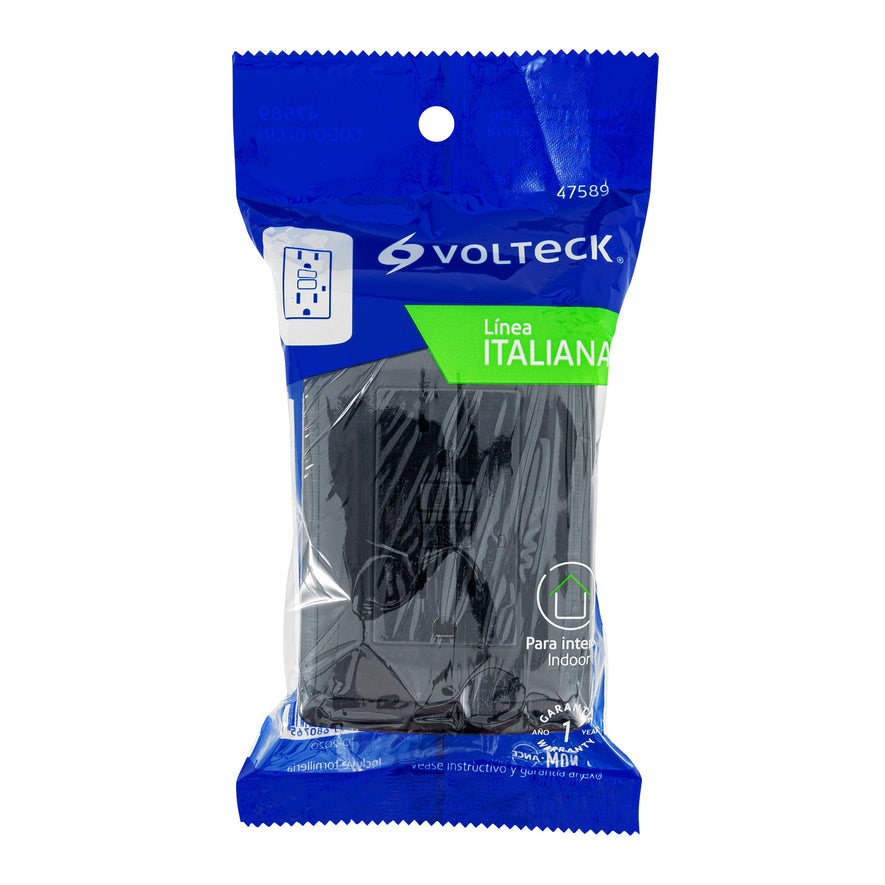 Contacto dúplex falla a tierra GFCI, negro, línea Italiana Caja con 3, 47589