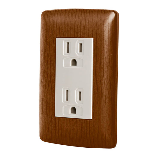 Contacto dúplex aterrizado, color madera, línea Italiana Caja con 6, 49809