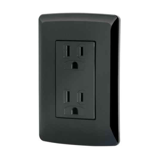 Contacto dúplex aterrizado, color negro, línea Italiana Caja con 6, 47588