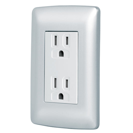 Contacto dúplex aterrizado, color plata, línea Italiana Caja con 6, 49806