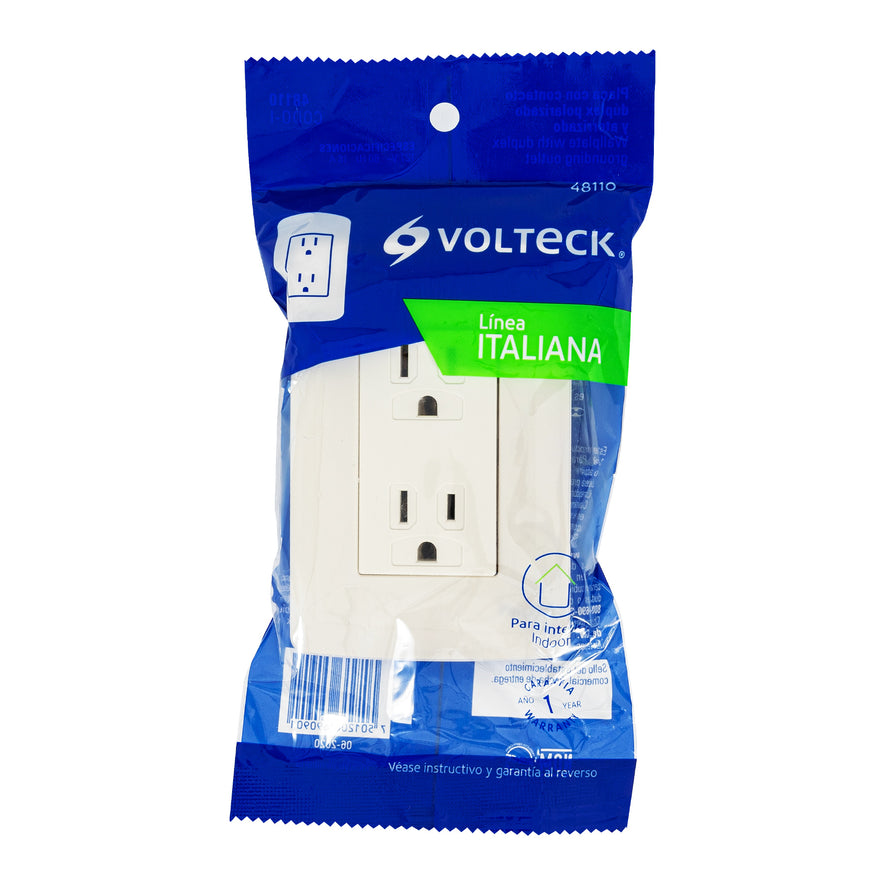 Contacto dúplex aterrizado, color marfil, línea Italiana Caja con 12, 48110