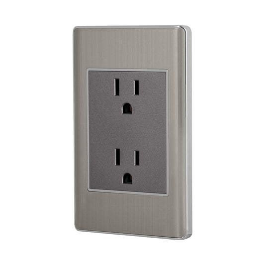 Placa armada acero inox contacto dúplex 3 módulos, Lisboa Caja con 12, 47849