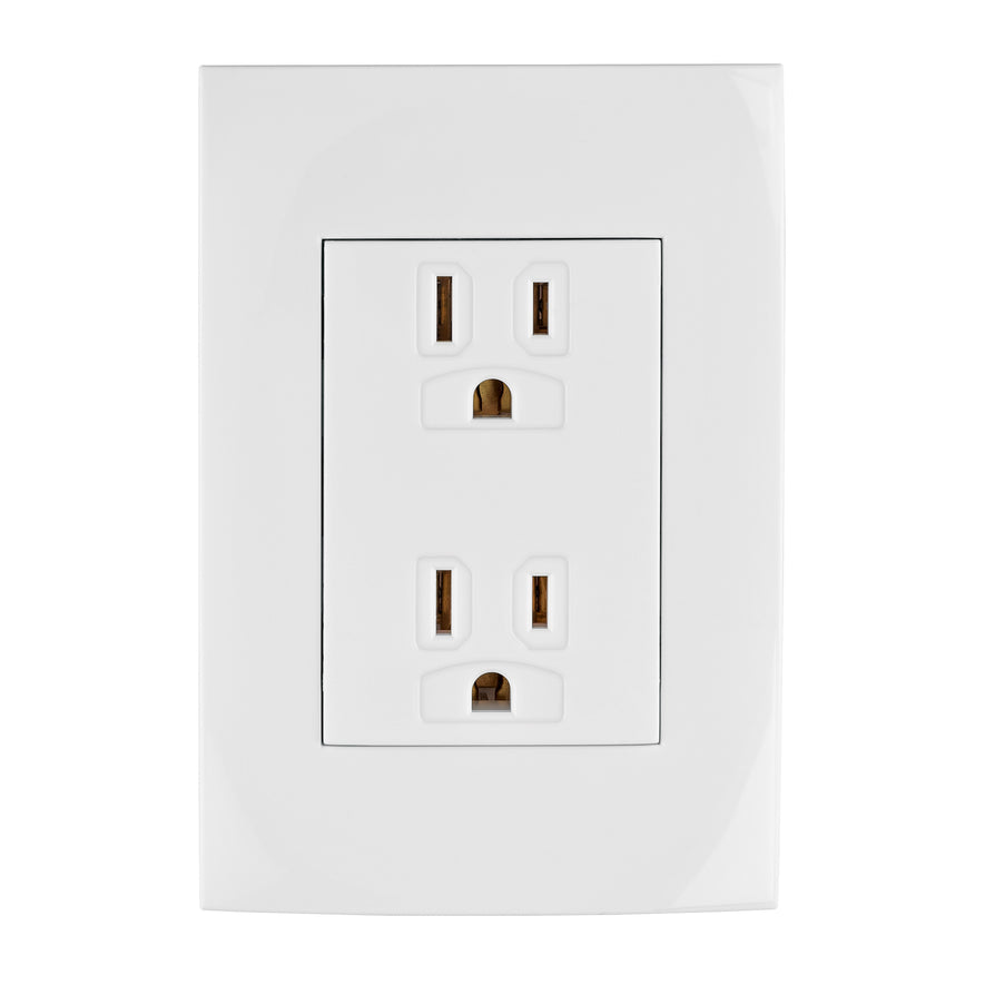 Contacto dúplex, 2 polos + tierra, línea Oslo, blanco Caja con 6, 48309