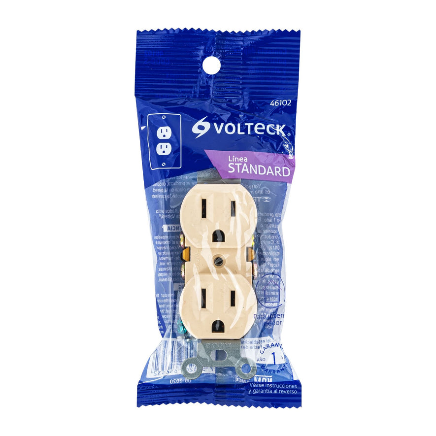 Contacto dúplex, 2 polos 3 hilos, Standard, marfil, Volteck Caja con 20, 46102