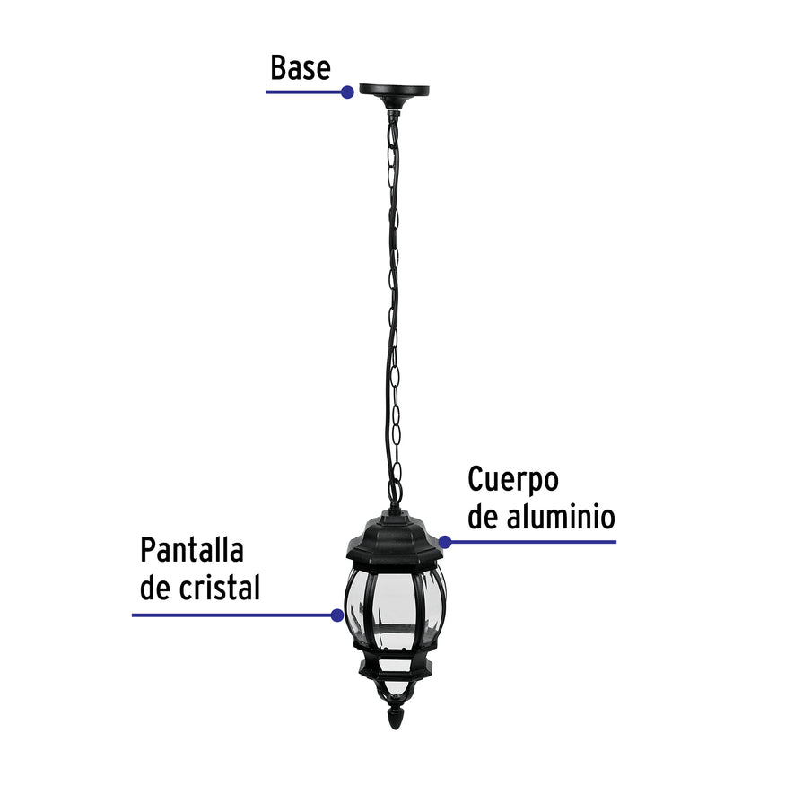 Arbotante tipo farol tradicional colgante p/exterior, negro, 47297