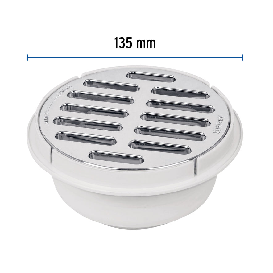 Coladera de ABS con rejilla cromada 5', 1/4 de vuelta, Foset Caja con 4, 49616