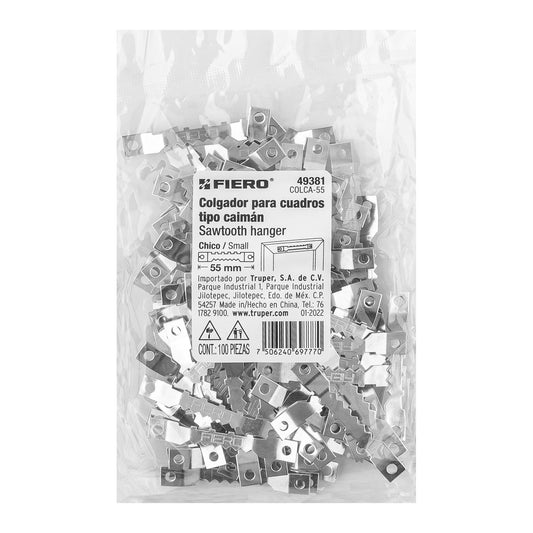 Bolsa con 100 colgadores de 55 mm tipo caimán, FIERO Caja con 6, 49381