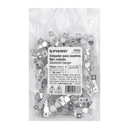 Bolsa con 100 colgadores de 65 mm tipo caimán, FIERO Caja con 6, 49382