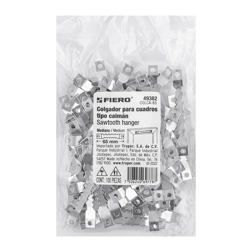 Bolsa con 100 colgadores de 65 mm tipo caimán, FIERO Caja con 6, 49382