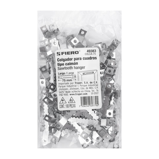 Bolsa con 100 colgadores de 75 mm tipo caimán, FIERO Caja con 6, 49383
