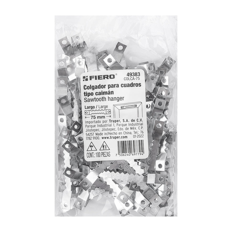 Bolsa con 100 colgadores de 75 mm tipo caimán, FIERO Caja con 6, 49383