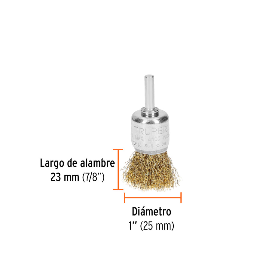 Carda de copa 1' alambre grueso para taladro, Truper Caja con 6, 11595