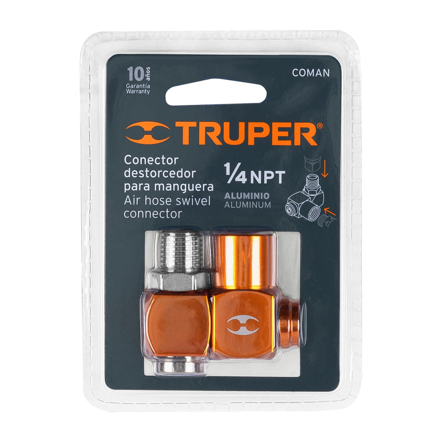 Destorcedor macho-hembra de aluminio, cuerda 1/4'NPT, Truper Caja con 6, 19086