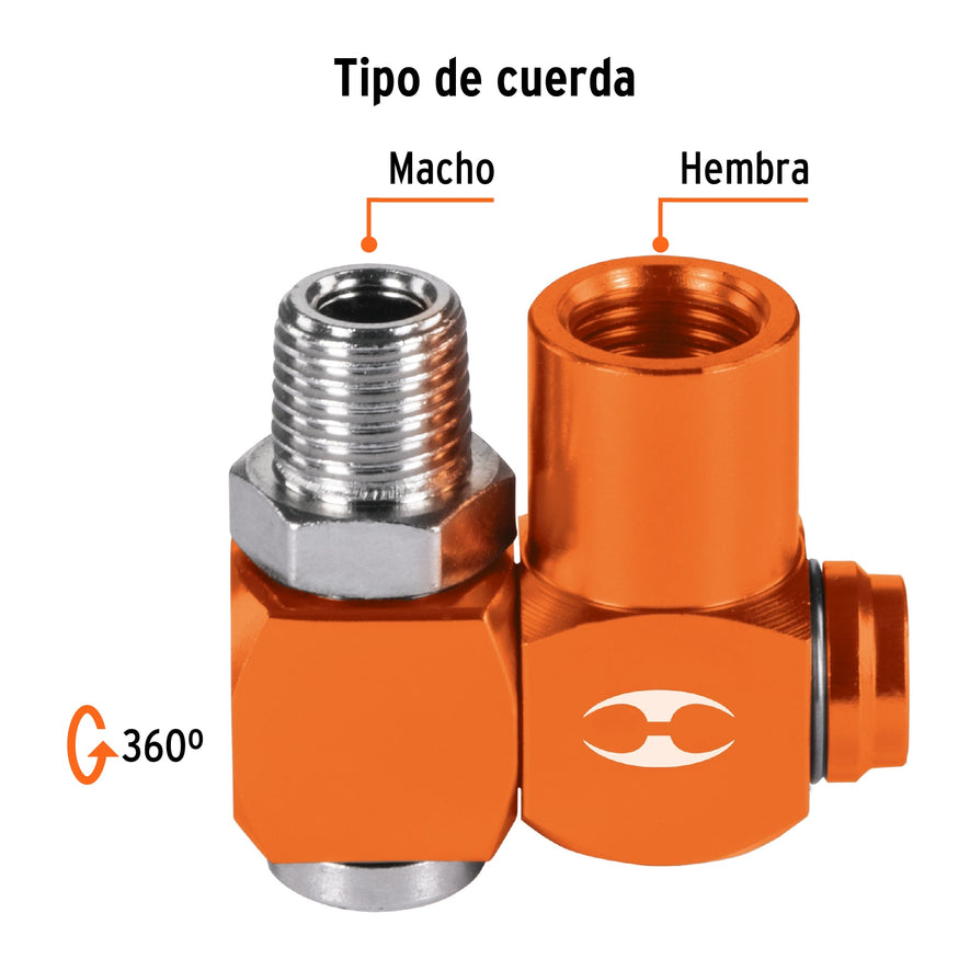 Destorcedor macho-hembra de aluminio, cuerda 1/4'NPT, Truper Caja con 6, 19086