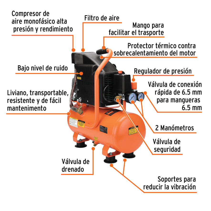 Compresor horizontal 10L, 2 HP (potencia máxima), 127 V, 103030