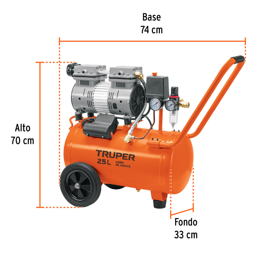 Compresor de aire, silencioso libre de aceite, 25 L, 2 HP, 102958