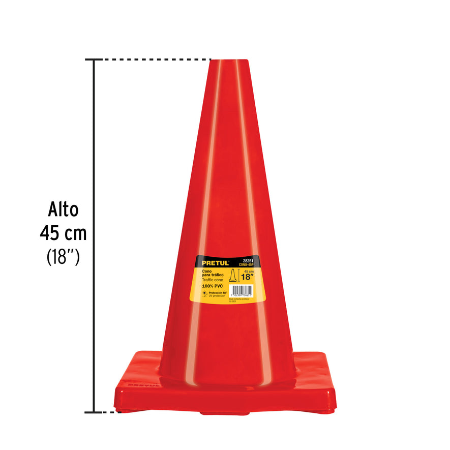 Cono de precaución de 45 cm de PVC, Pretul, 28251