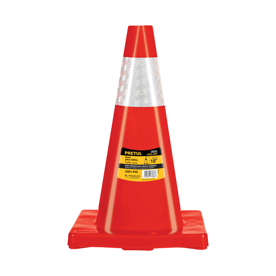 Cono de precaución de 45 cm de PVC con reflejante, Pretul, 28252
